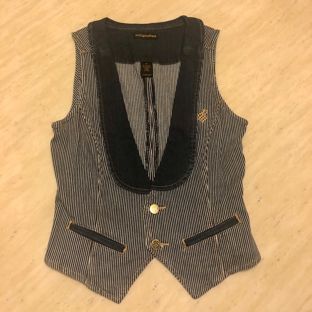 New Rocawear Button Up Denim Jacket Vest Size M